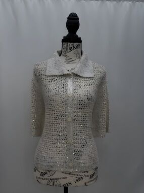 Vero Moda Silver-Cream Open-Knit Sequin Cardigan
